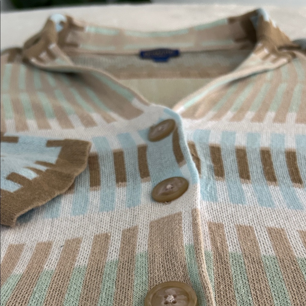 Pendleton Linen Blend Beige and Blue Patterned Cardigan. Size L - Picture 5 of 13